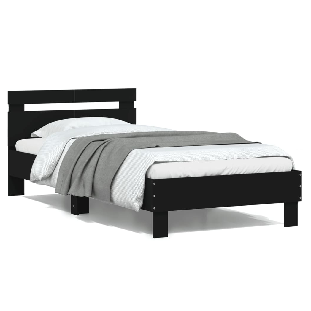 Bed Frame with Headboard and LED Lights Black 100x200 cm