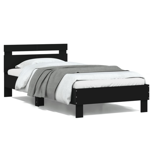 Bed Frame with Headboard and LED Lights Black 100x200 cm
