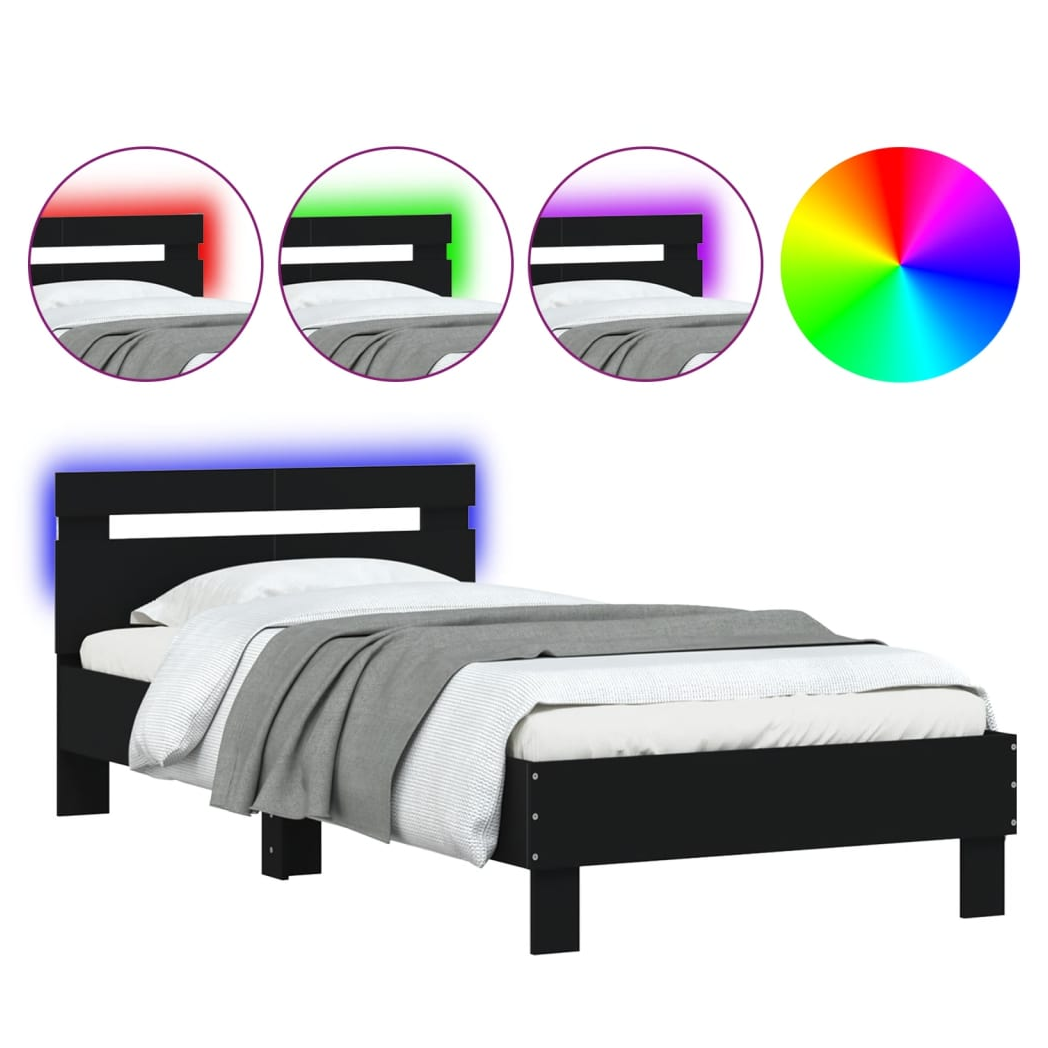 Bed Frame with Headboard and LED Lights Black 100x200 cm
