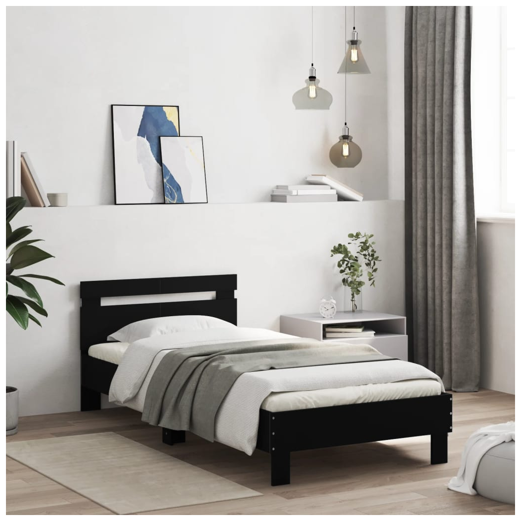 Bed Frame with Headboard and LED Lights Black 100x200 cm