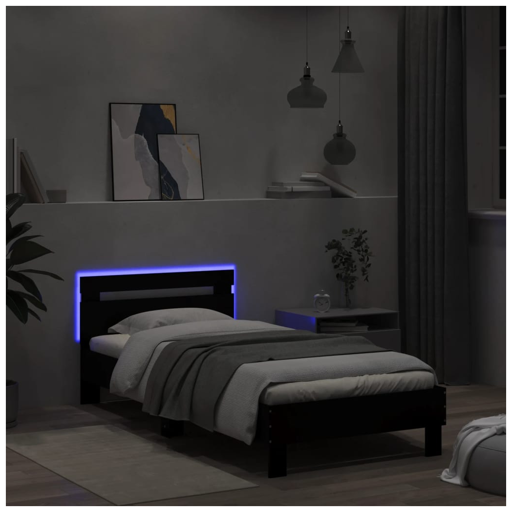Bed Frame with Headboard and LED Lights Black 100x200 cm