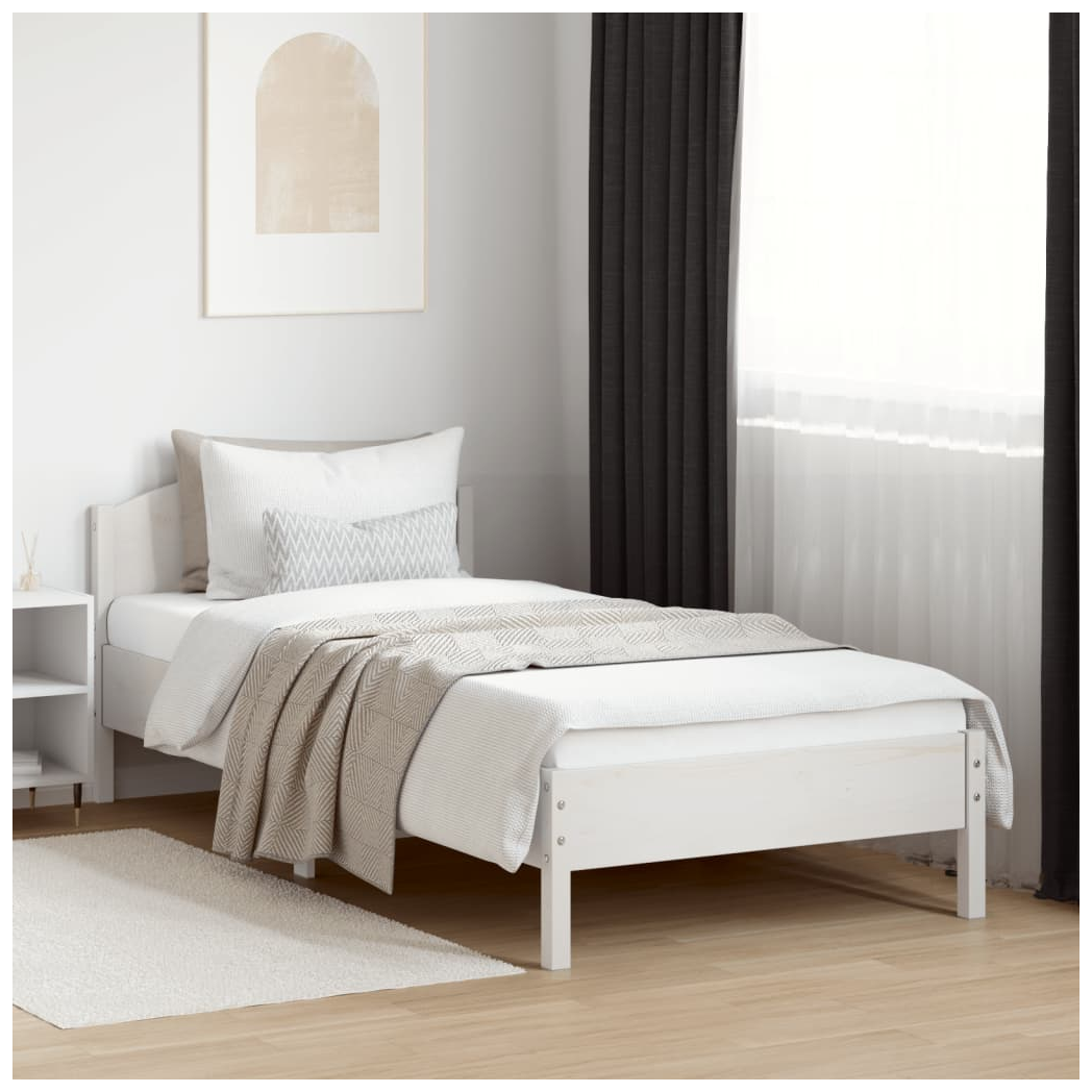 Bed Frame with Headboard White 90x200 cm Solid Wood Pine