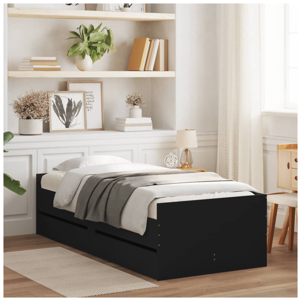 Bed Frame with Drawers Black 75x190 cm Small Single