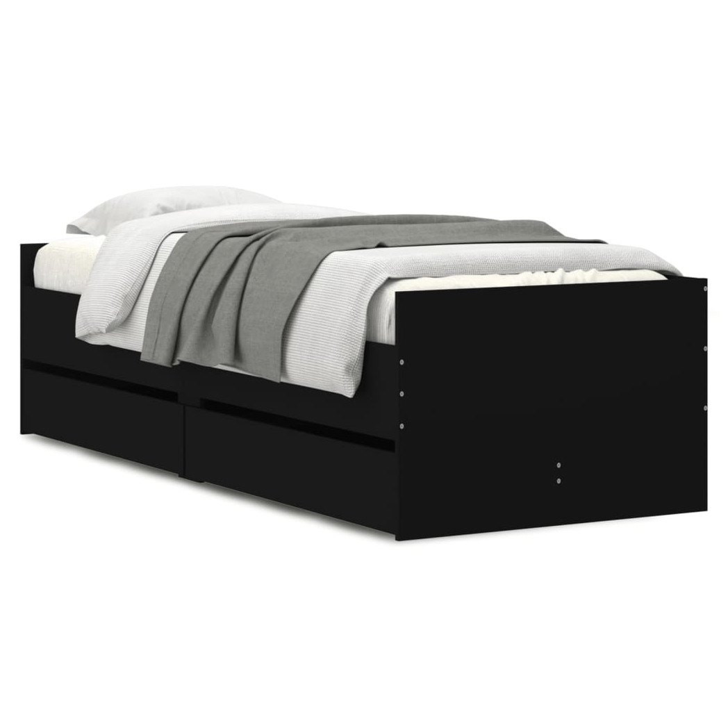 Bed Frame with Drawers Black 75x190 cm Small Single