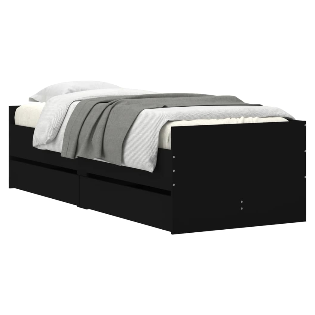 Bed Frame with Drawers Black 75x190 cm Small Single