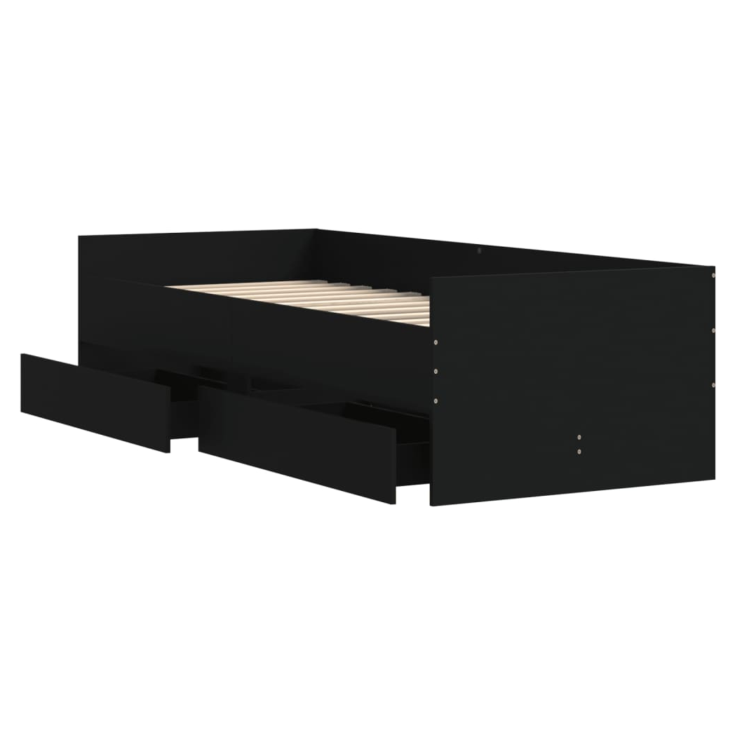 Bed Frame with Drawers Black 75x190 cm Small Single