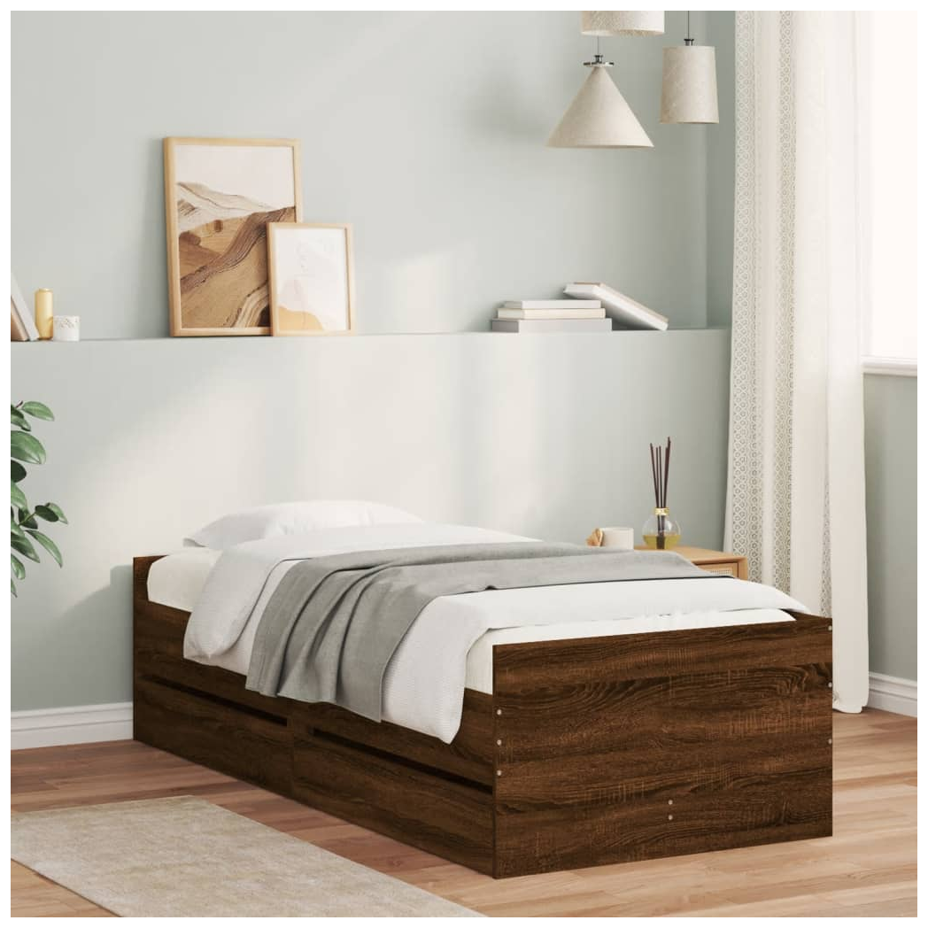 Bed Frame with Drawers Brown Oak 75x190 cm Small Single