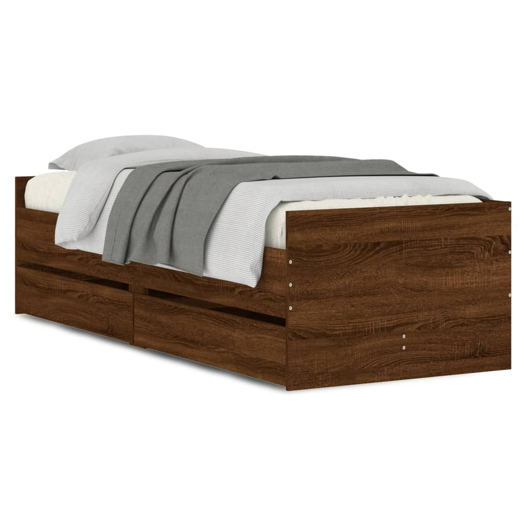 Bed Frame with Drawers Brown Oak 75x190 cm Small Single