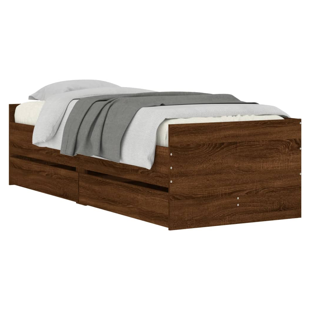 Bed Frame with Drawers Brown Oak 75x190 cm Small Single