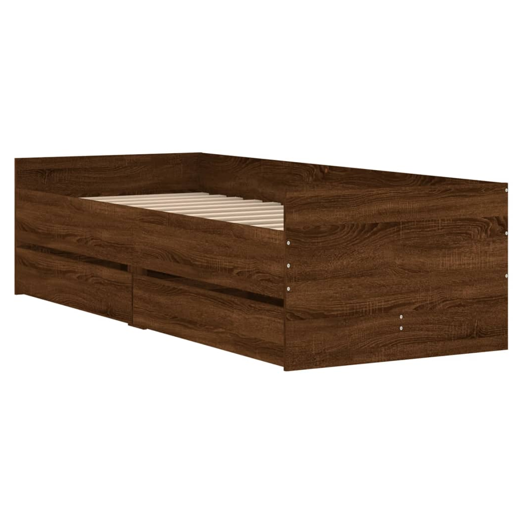 Bed Frame with Drawers Brown Oak 75x190 cm Small Single