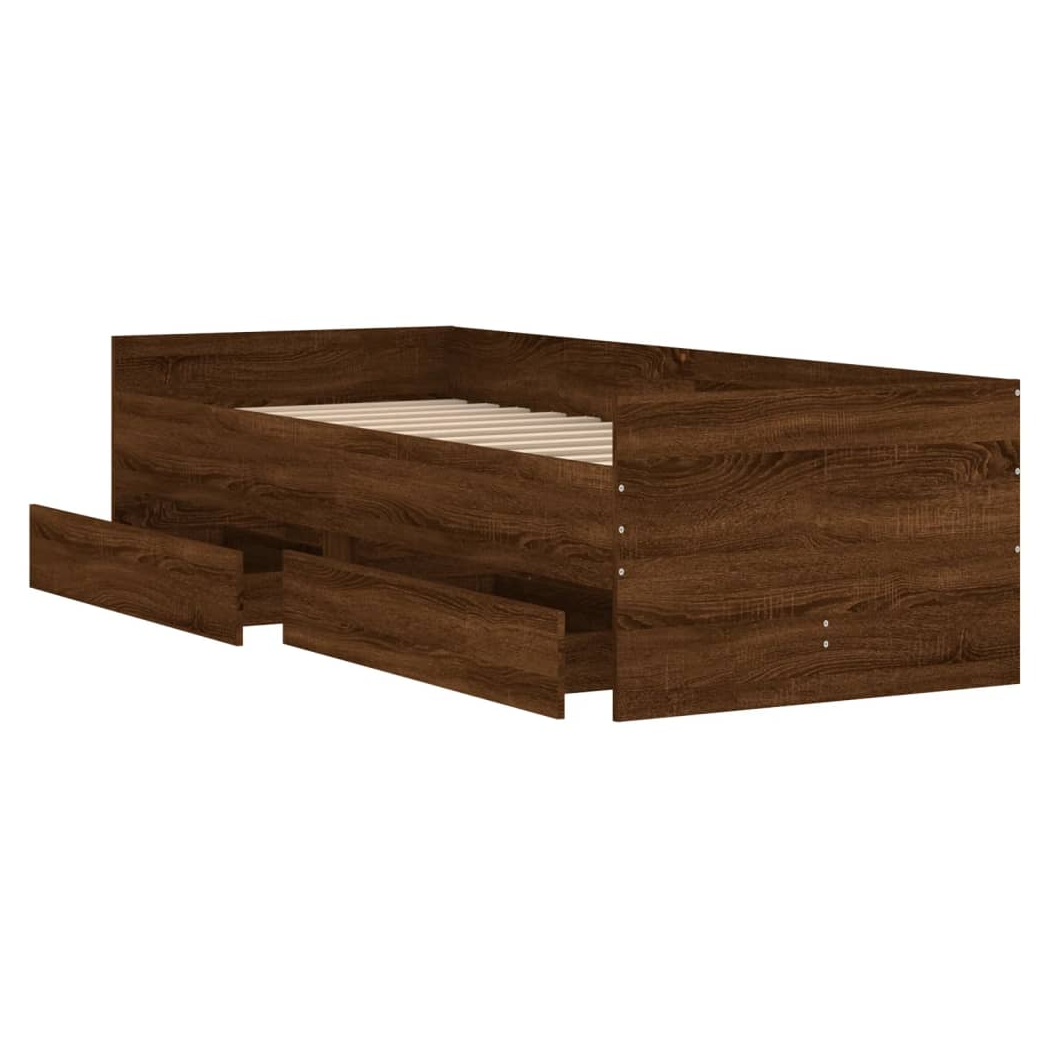 Bed Frame with Drawers Brown Oak 75x190 cm Small Single