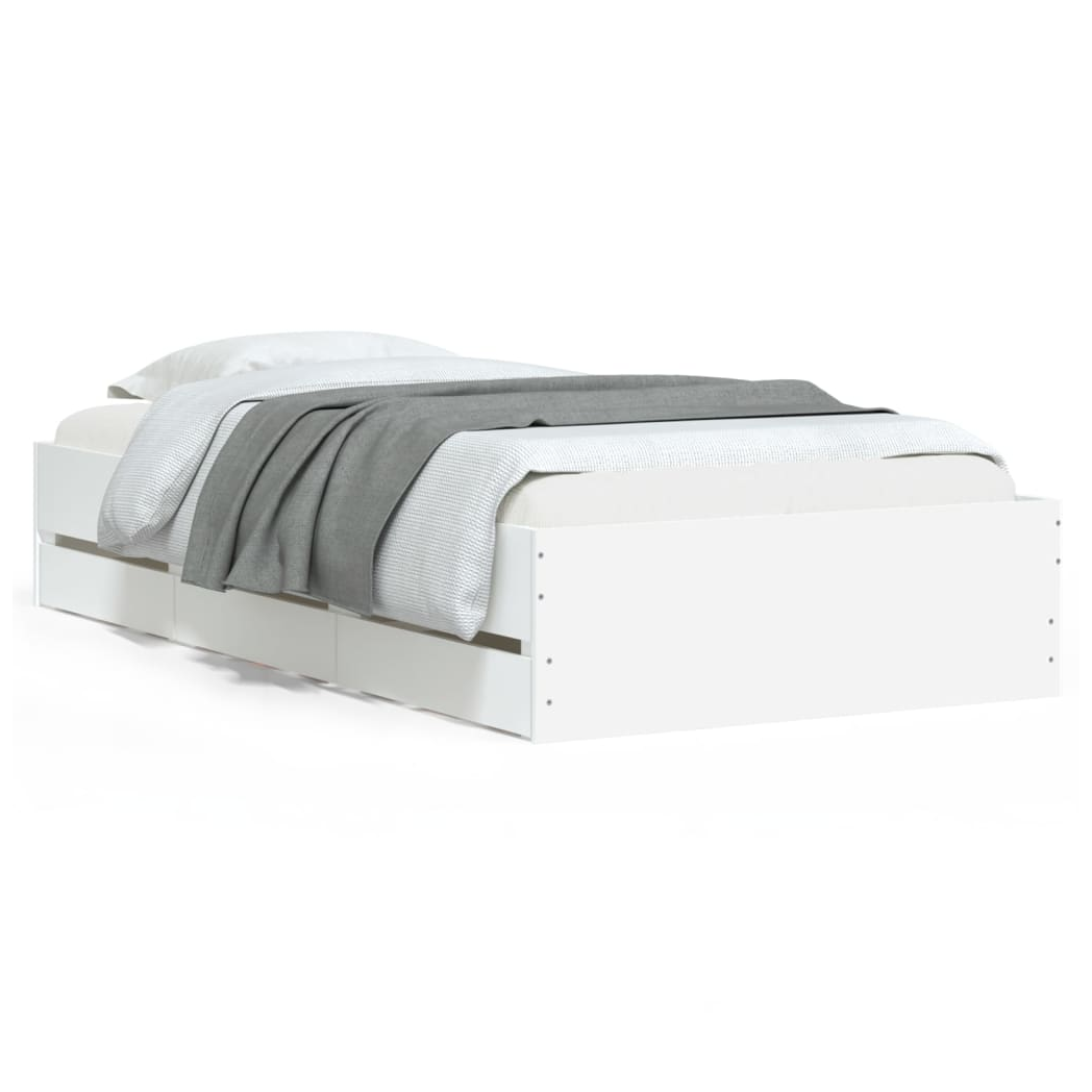 Bed Frame with Drawers White 75x190 cm Small Single Engineered Wood