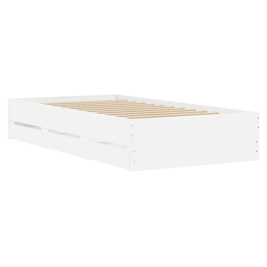 Bed Frame with Drawers White 75x190 cm Small Single Engineered Wood