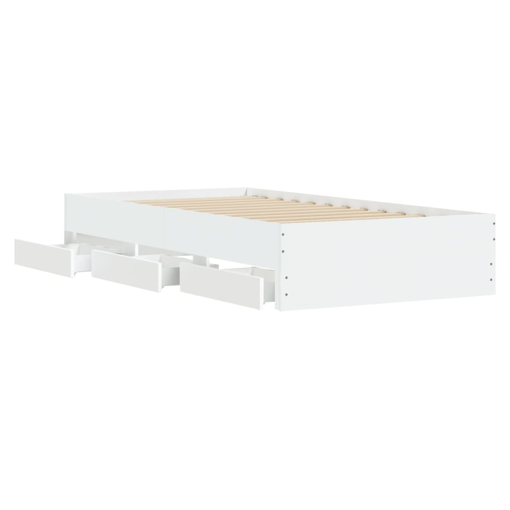 Bed Frame with Drawers White 75x190 cm Small Single Engineered Wood