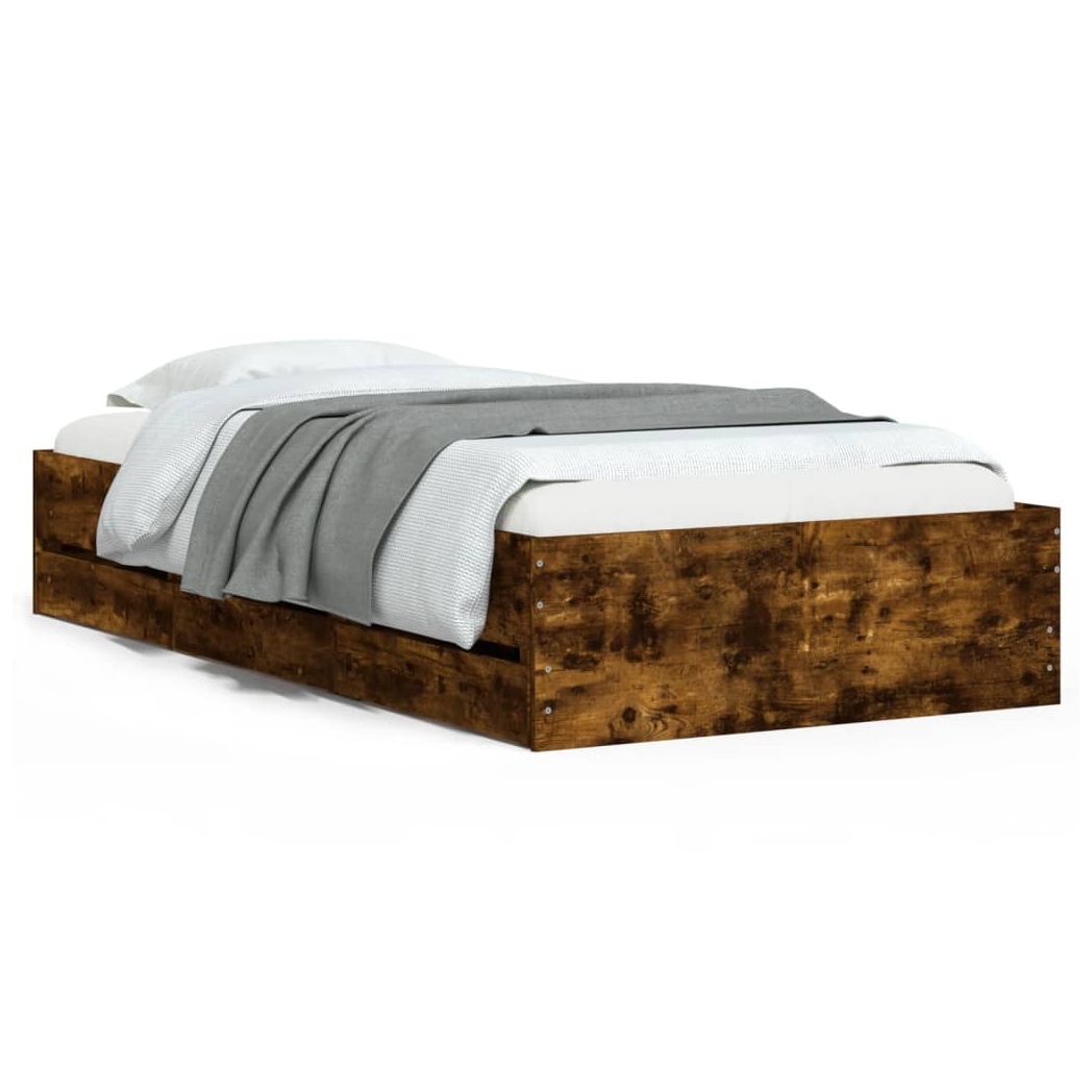 Bed Frame with Drawers Smoked Oak 75x190 cm Small Single Engineered Wood