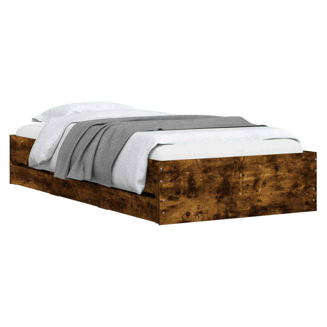 Bed Frame with Drawers Smoked Oak 75x190 cm Small Single Engineered Wood