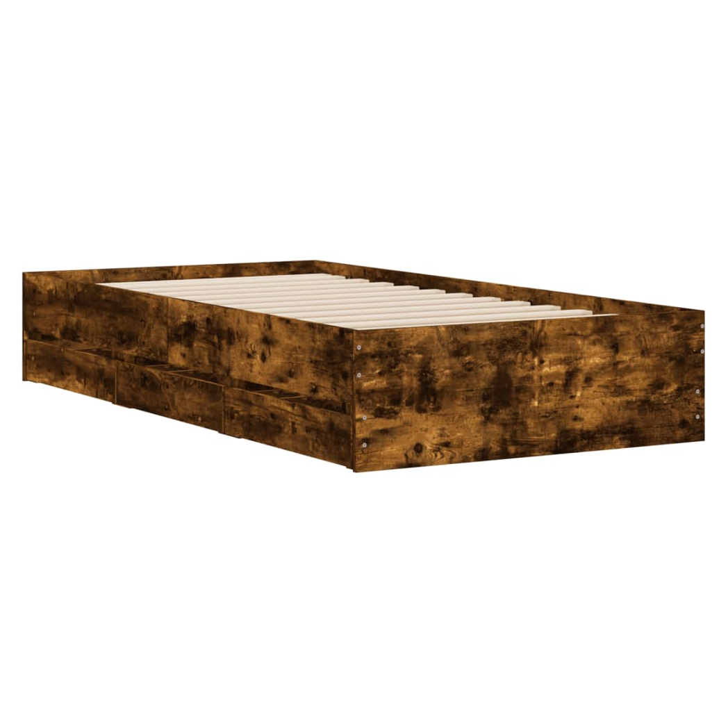 Bed Frame with Drawers Smoked Oak 75x190 cm Small Single Engineered Wood