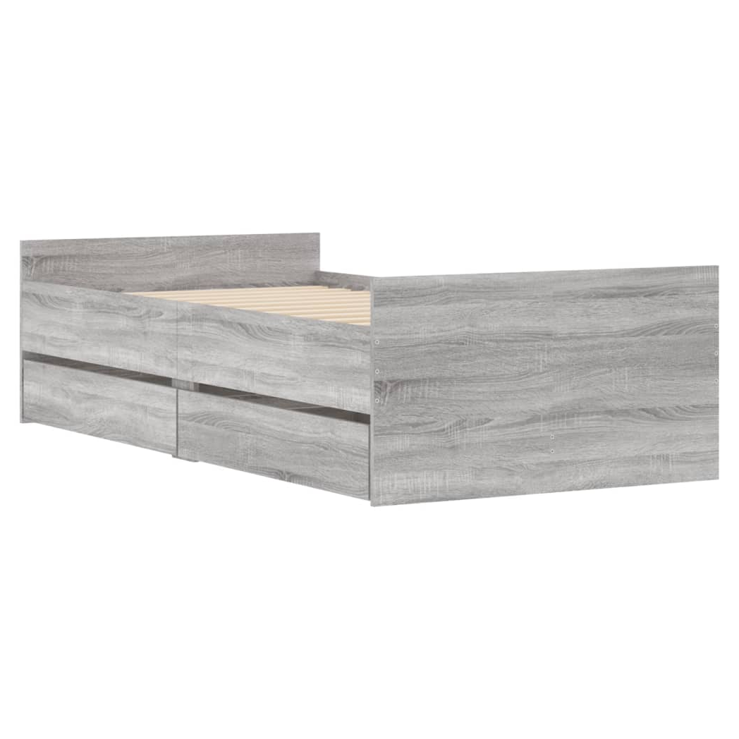 Bed Frame with Drawers Grey Sonoma 75x190 cm Small Single