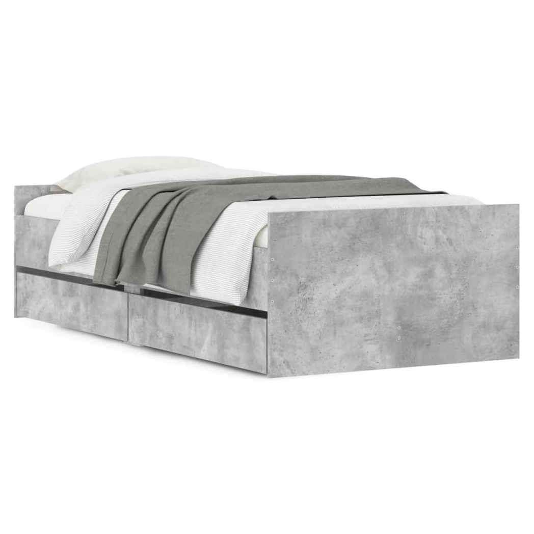 Bed Frame with Drawers Concrete Grey 75x190 cm Small Single