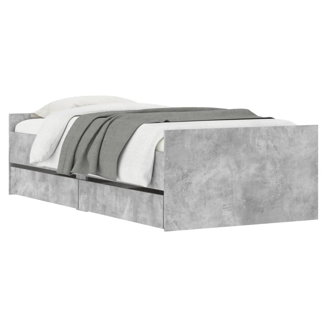 Bed Frame with Drawers Concrete Grey 75x190 cm Small Single