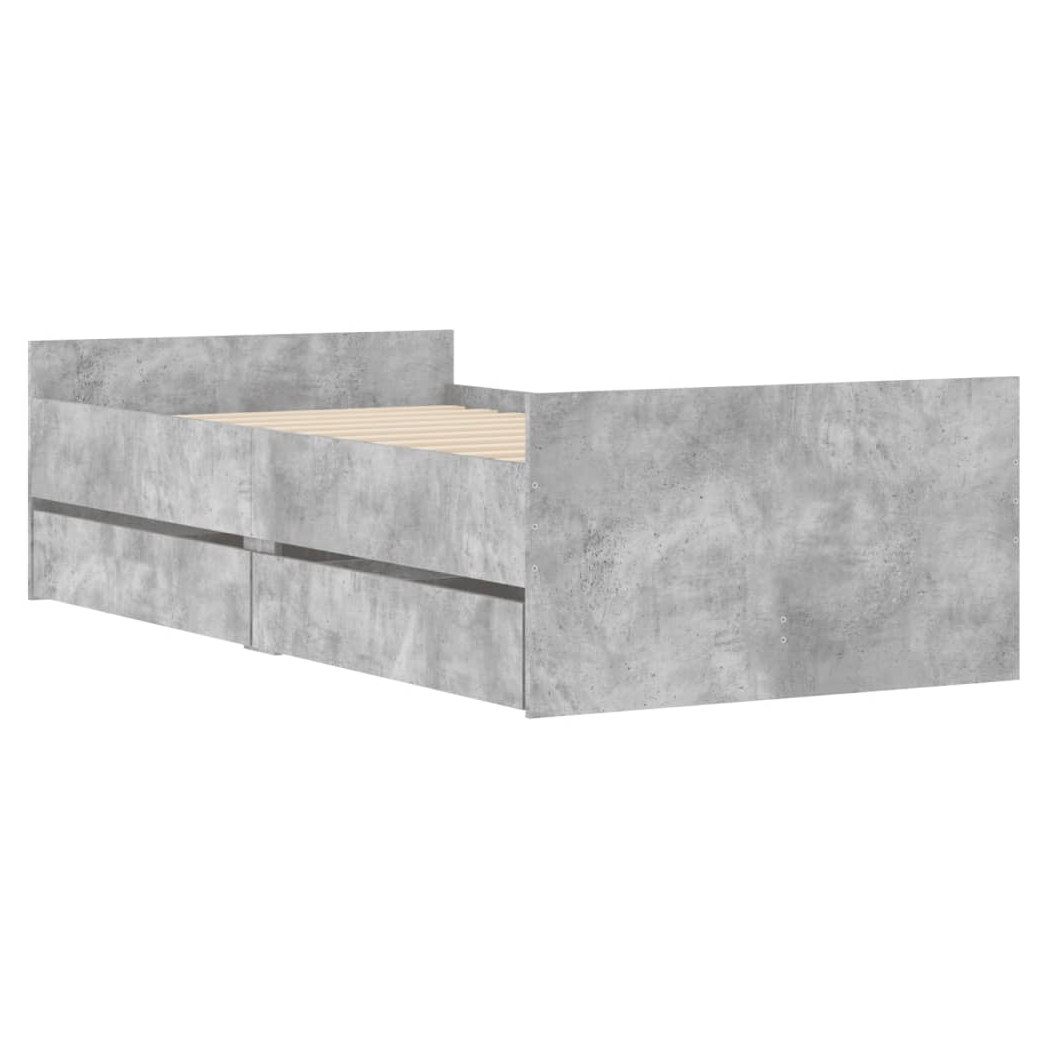 Bed Frame with Drawers Concrete Grey 75x190 cm Small Single