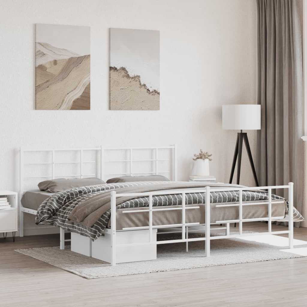 Metal Bed Frame with Headboard and Footboard White 183x213 cm