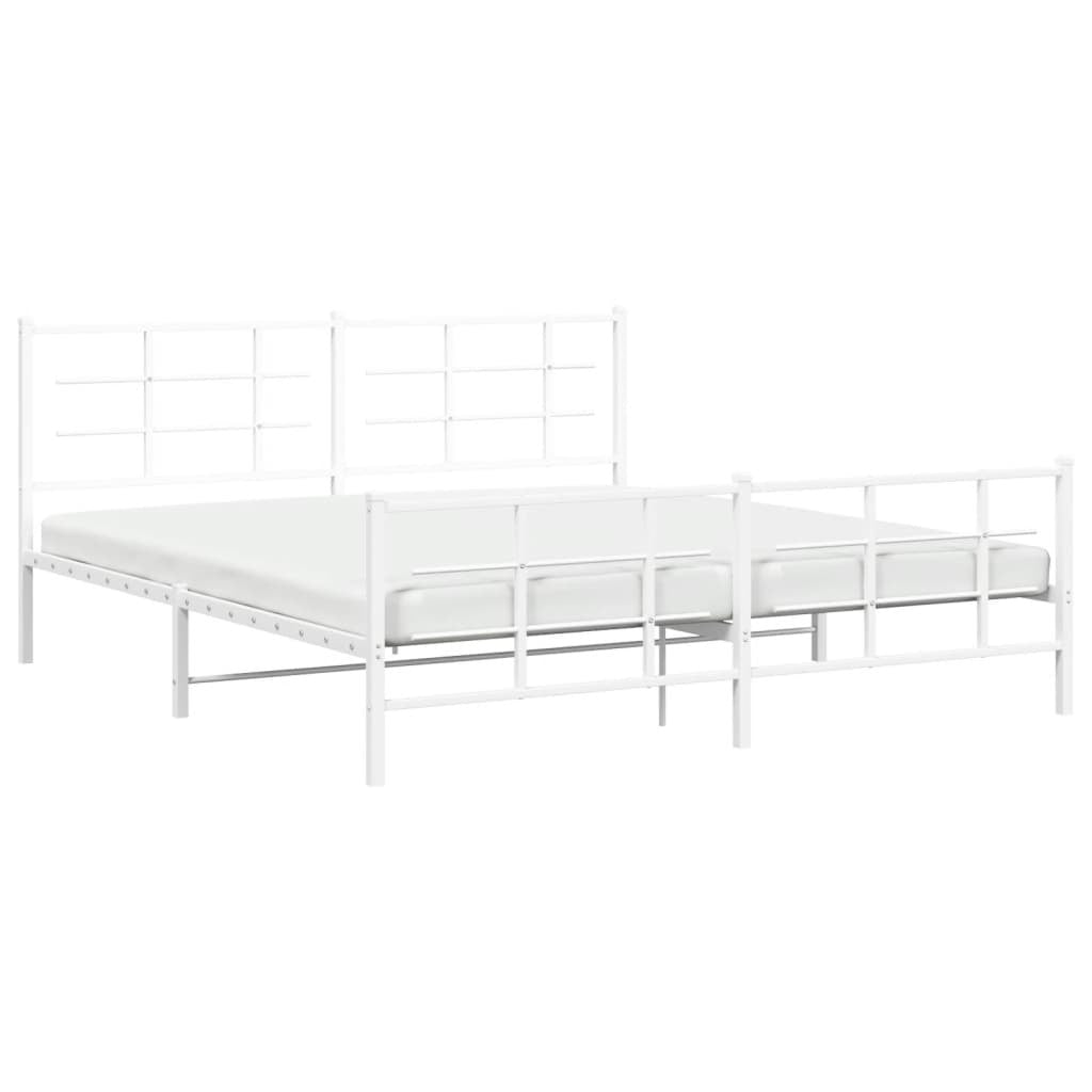Metal Bed Frame with Headboard and Footboard White 183x213 cm