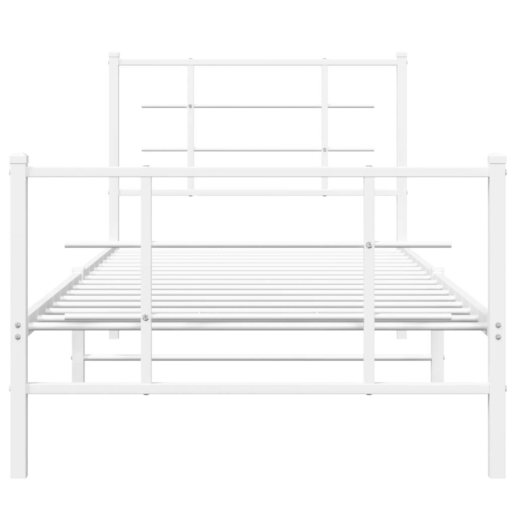 Metal Bed Frame with Headboard and Footboard White 90x190 cm Single