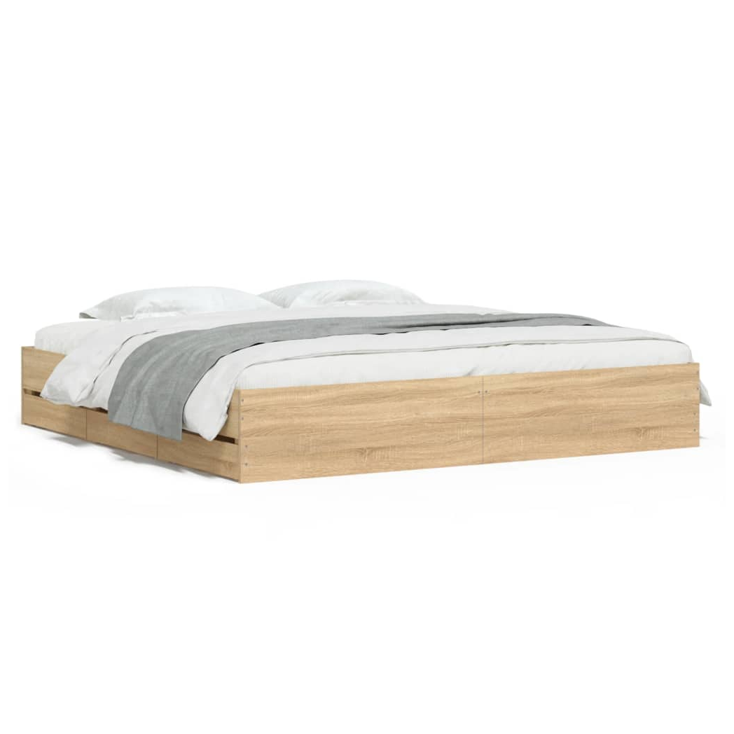 Bed Frame with Drawers Sonoma Oak 160x200 cm Engineered Wood