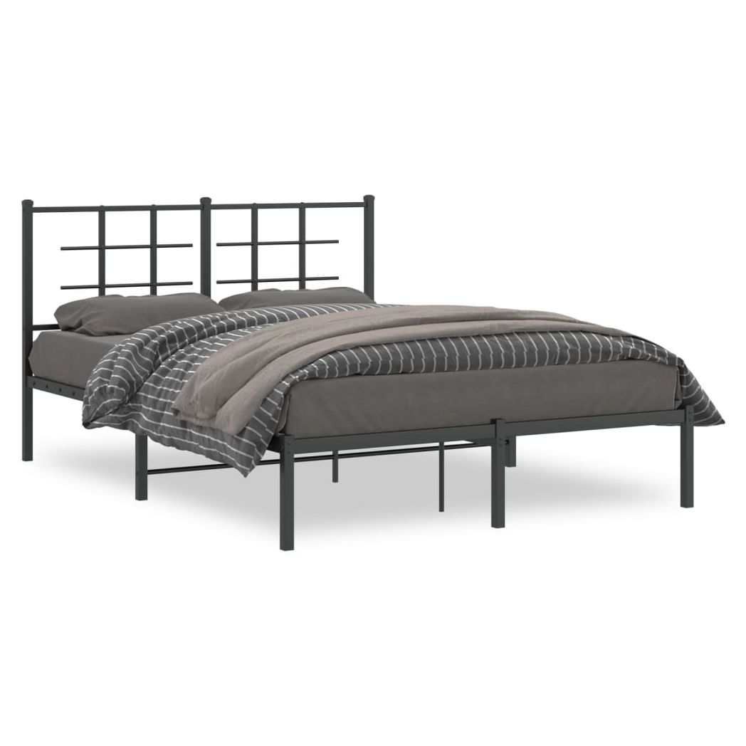 Metal Bed Frame with Headboard Black 135x190 cm Double
