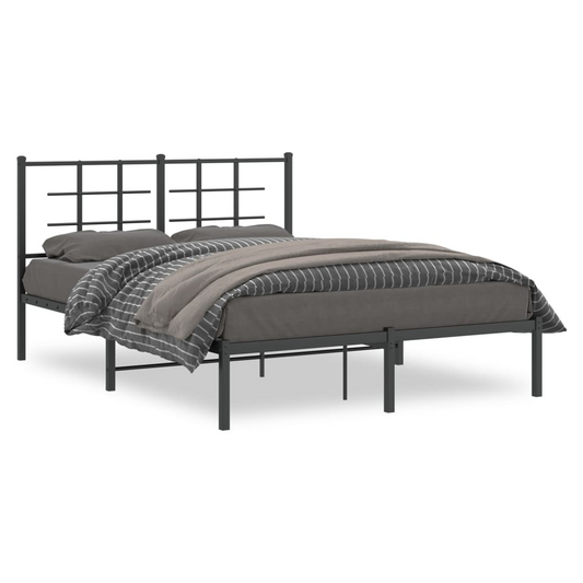 Metal Bed Frame with Headboard Black 135x190 cm Double