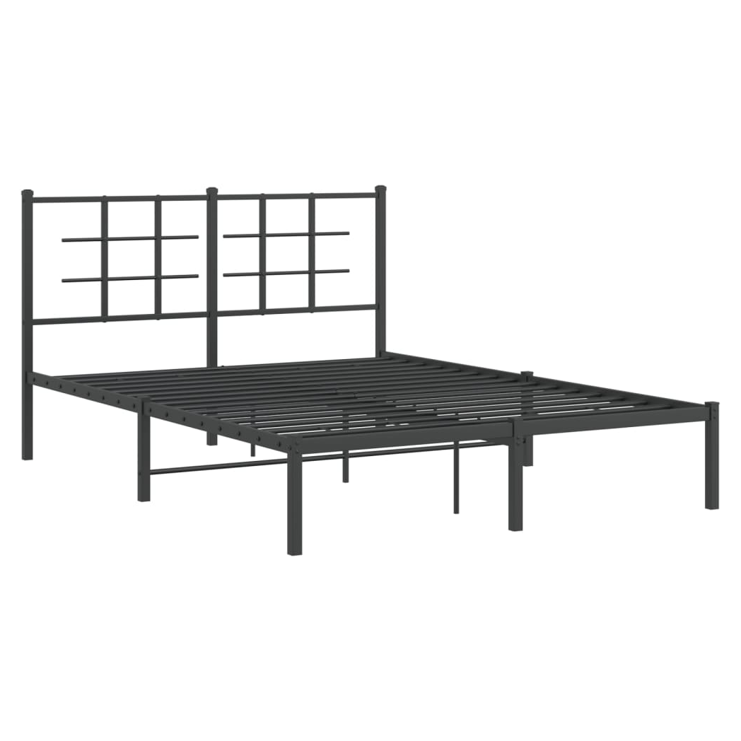 Metal Bed Frame with Headboard Black 135x190 cm Double