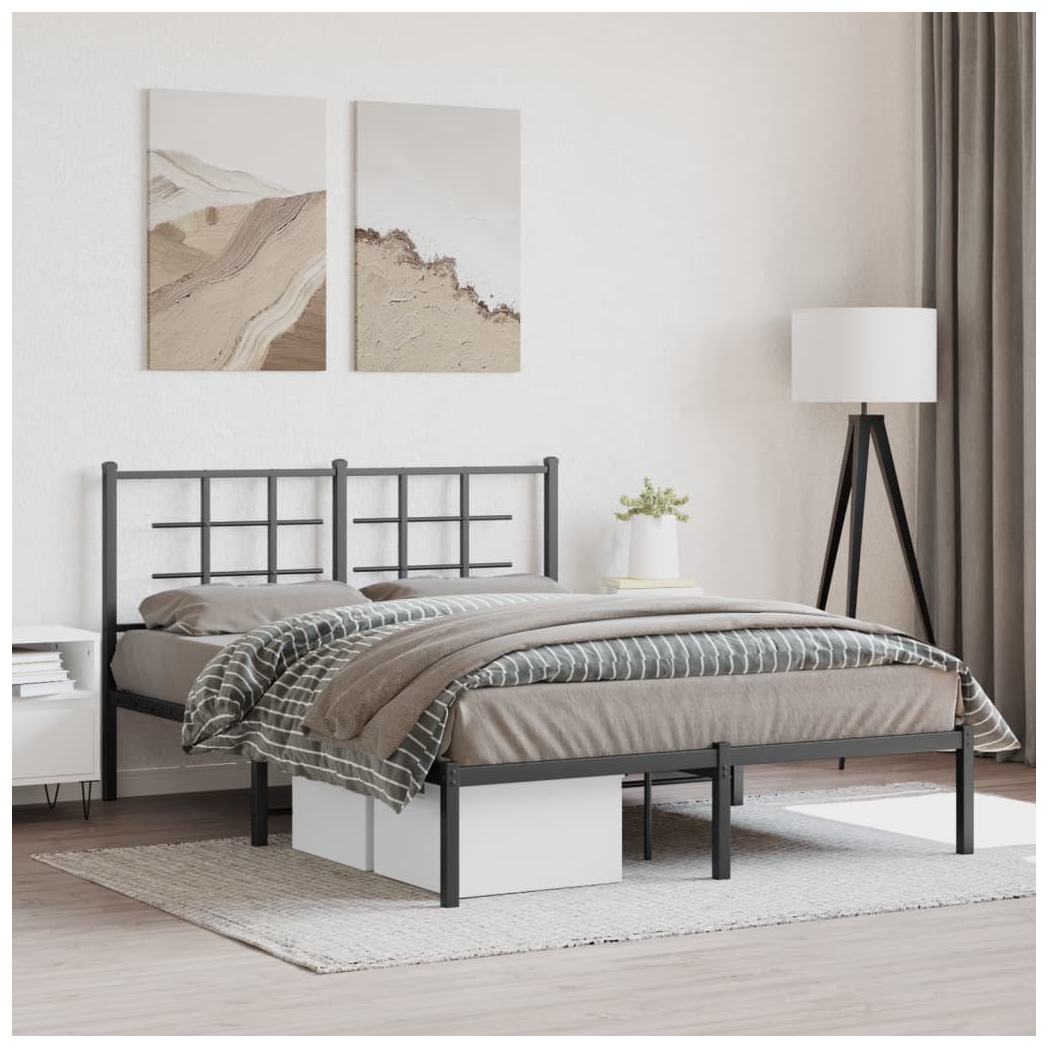 Metal Bed Frame with Headboard Black 135x190 cm Double