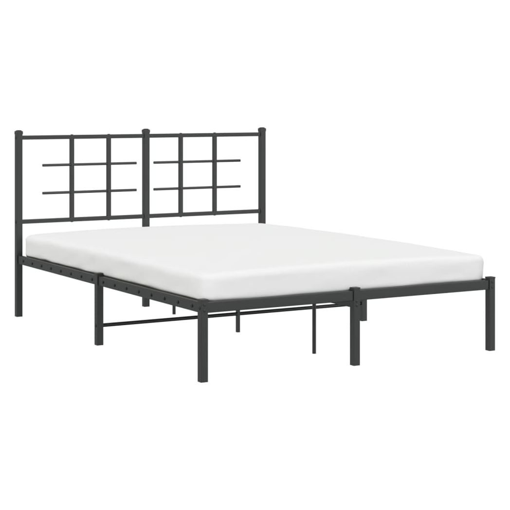 Metal Bed Frame with Headboard Black 135x190 cm Double
