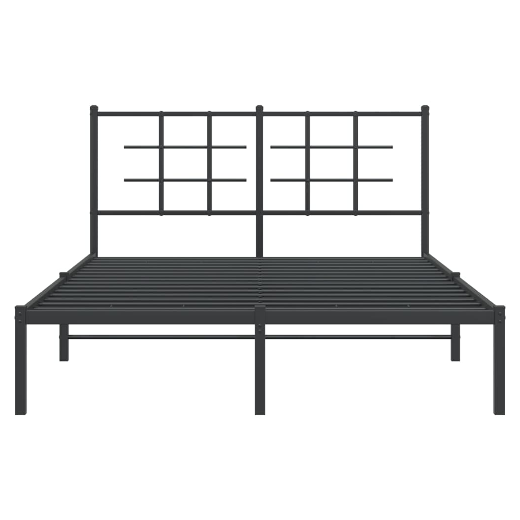 Metal Bed Frame with Headboard Black 135x190 cm Double