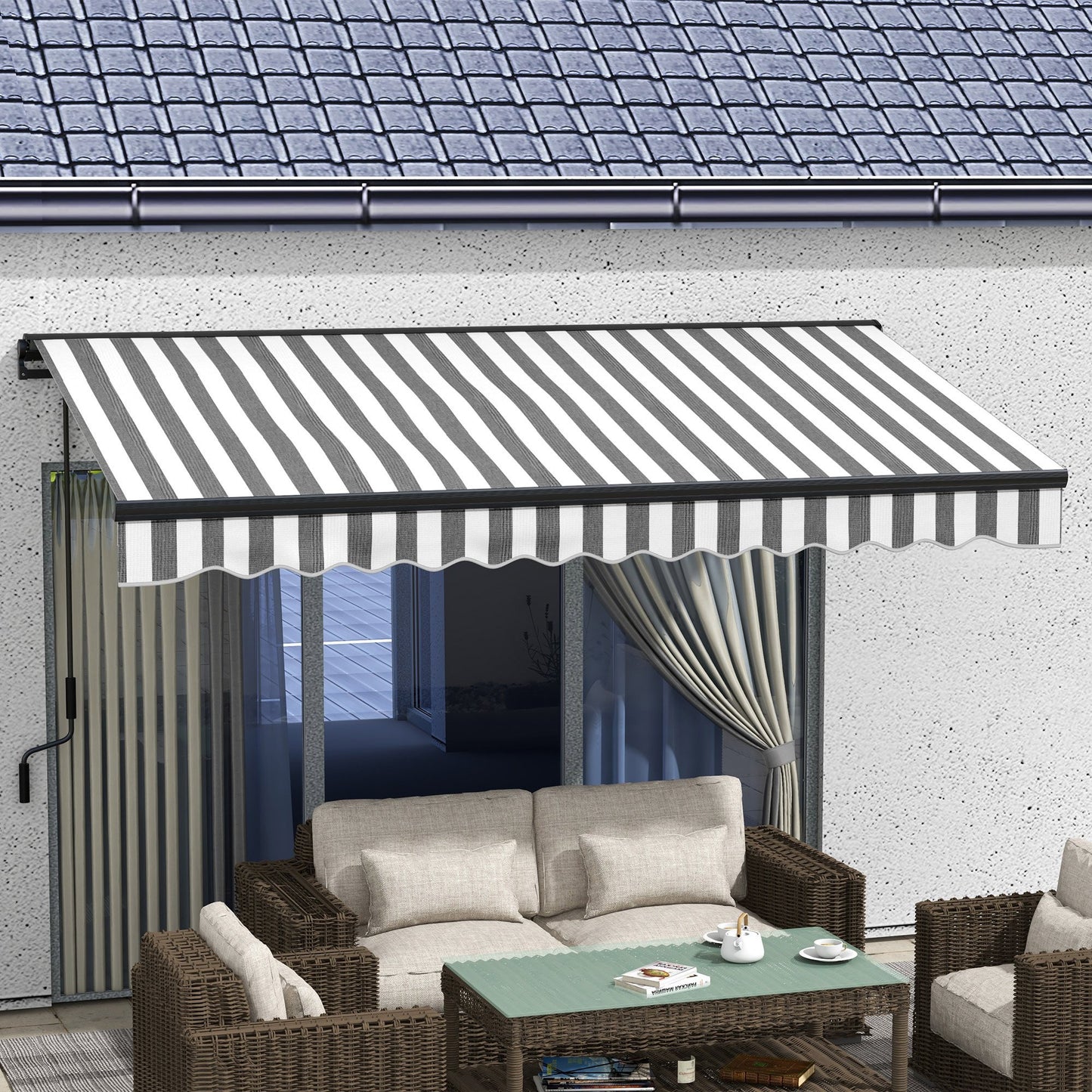 Svvalka 3.5 x 2.5m Electric Retractable Awning, Aluminium Frame, Grey & White
