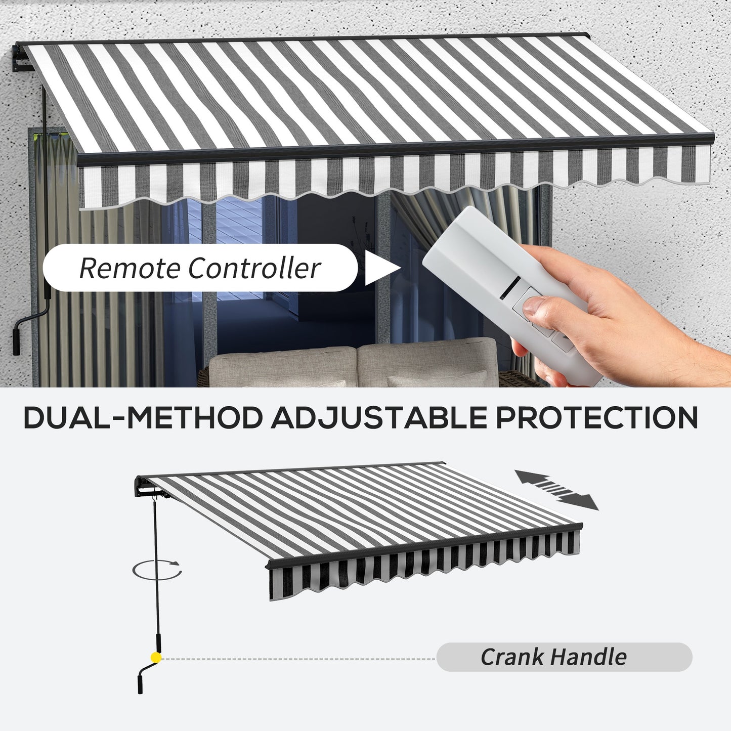 Svvalka 3.5 x 2.5m Electric Retractable Awning, Aluminium Frame, Grey & White