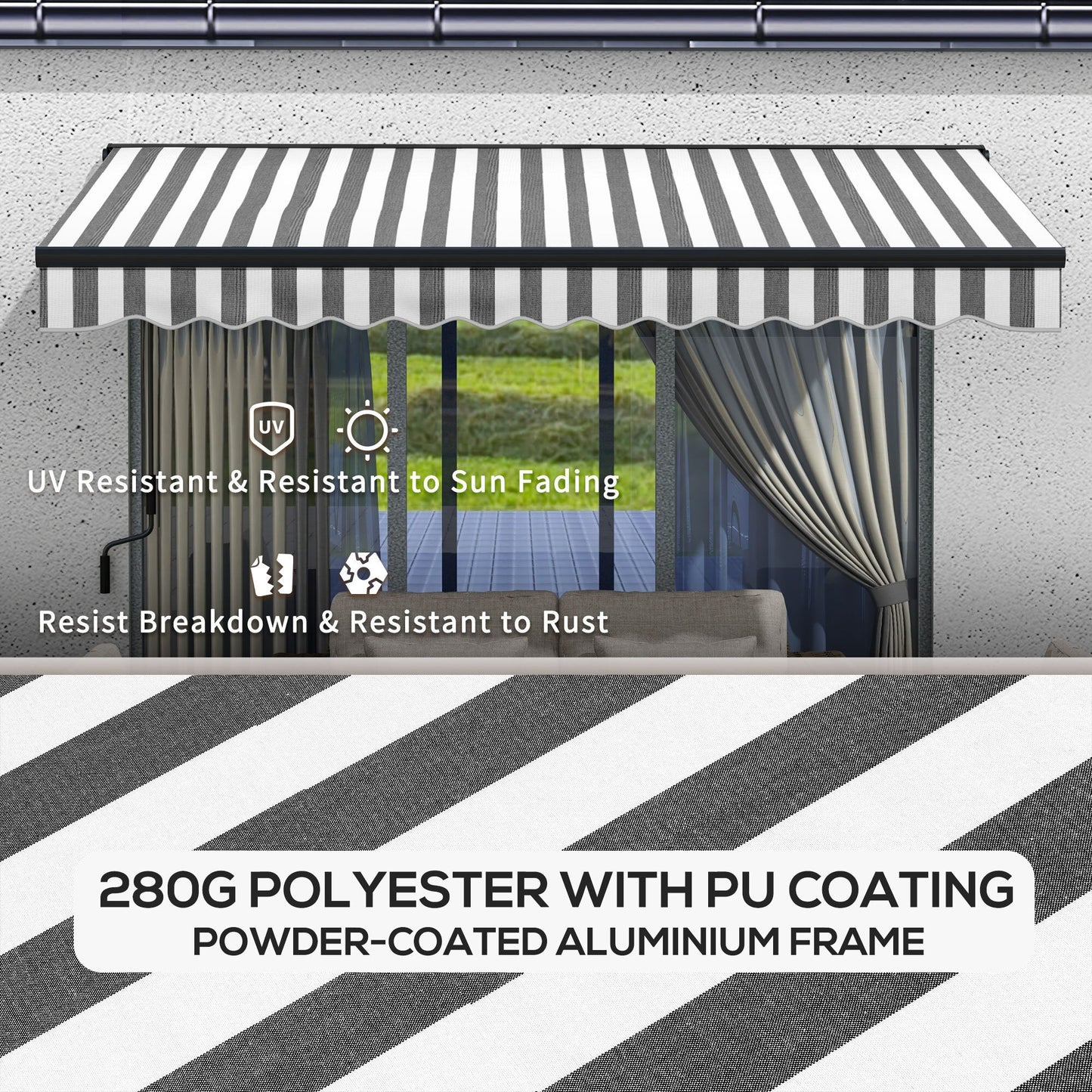 Svvalka 3.5 x 2.5m Electric Retractable Awning, Aluminium Frame, Grey & White