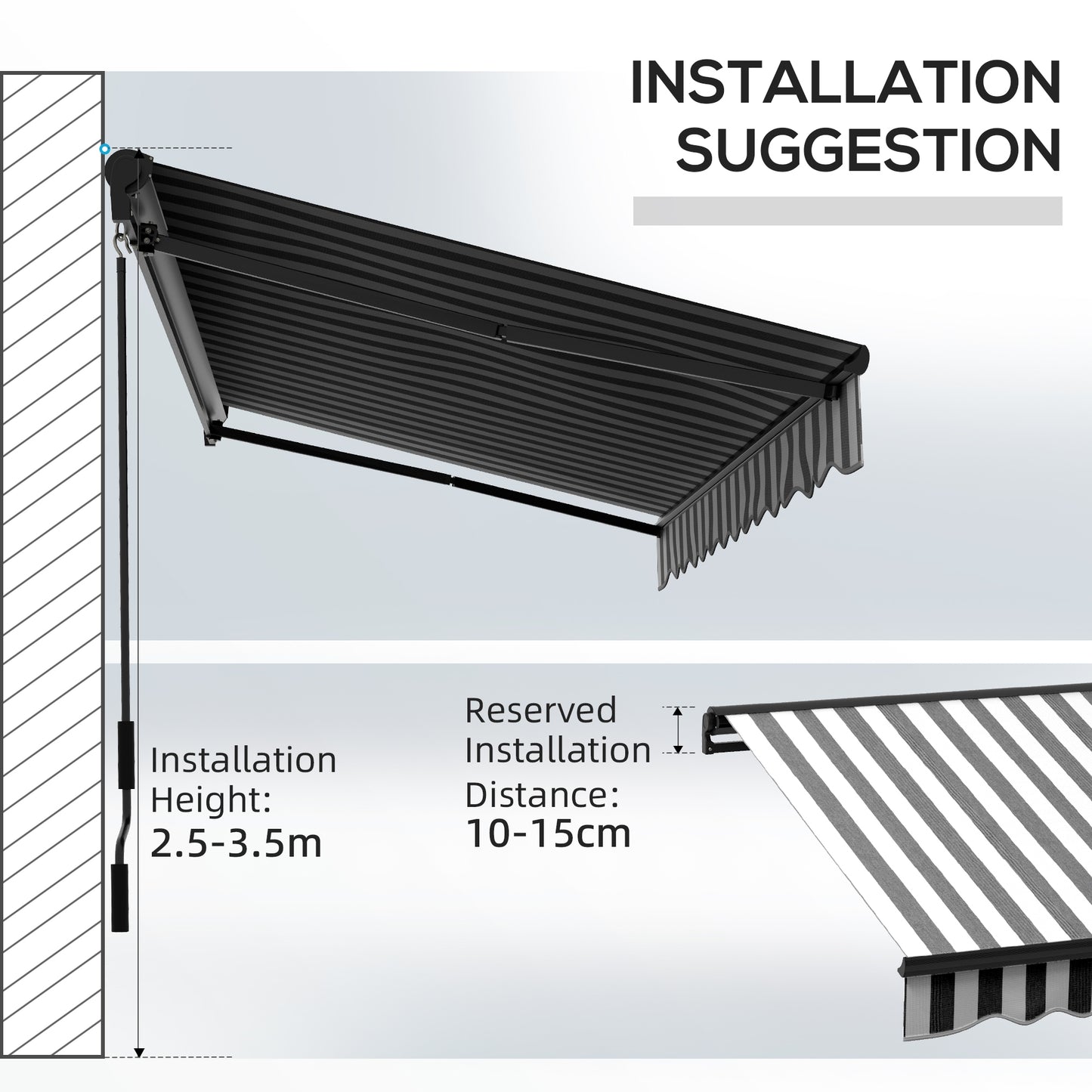 Svvalka 3.5 x 2.5m Electric Retractable Awning, Aluminium Frame, Grey & White