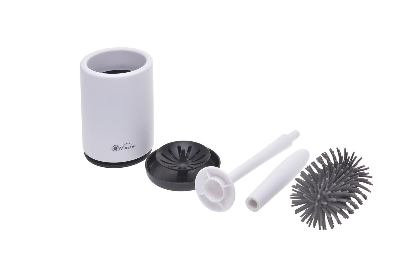 Vinsani Deep Cleaner Toilet Brush with Non-Slip Long Plastic Handle and Flexible Bristles, Rubber Toilet Brush with Quick Drying Holder Set for Bathroom Toilet - Black - 1 Pack