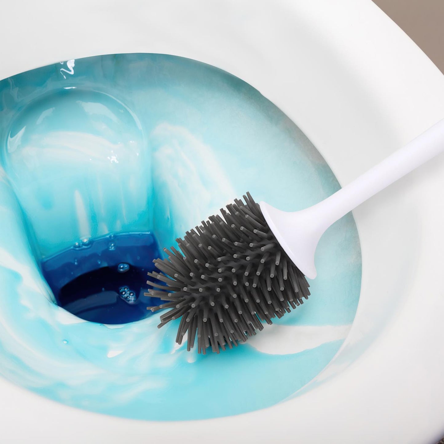 Vinsani Deep Cleaner Toilet Brush with Non-Slip Long Plastic Handle and Flexible Bristles, Rubber Toilet Brush with Quick Drying Holder Set for Bathroom Toilet - Black - 1 Pack