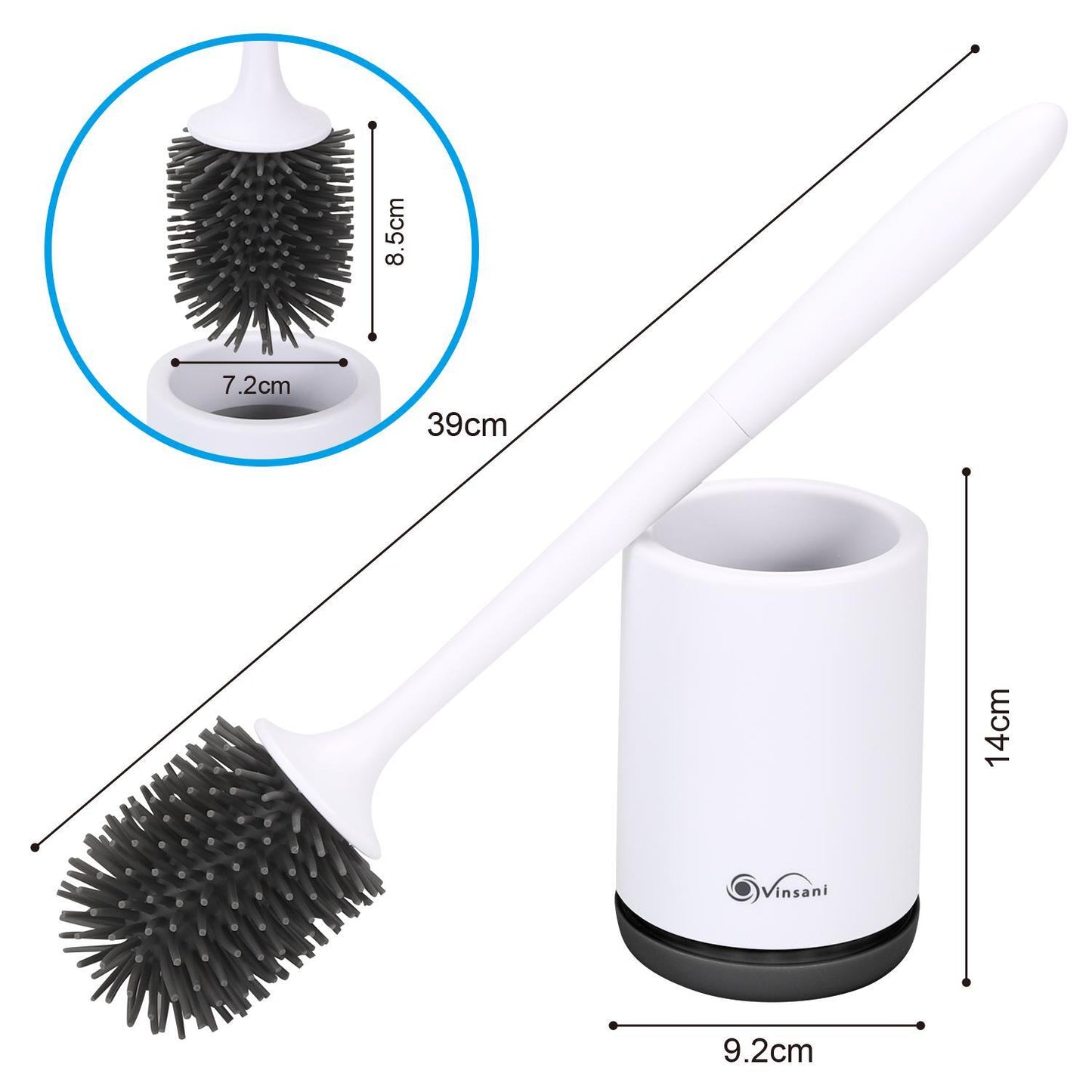 Vinsani Deep Cleaner Toilet Brush with Non-Slip Long Plastic Handle and Flexible Bristles, Rubber Toilet Brush with Quick Drying Holder Set for Bathroom Toilet - Black - 1 Pack