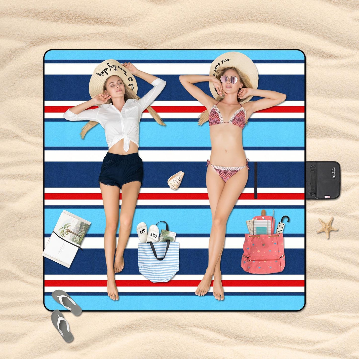 Vinsani Aqua Stripe 200X200cm Picnic Rug 0000302