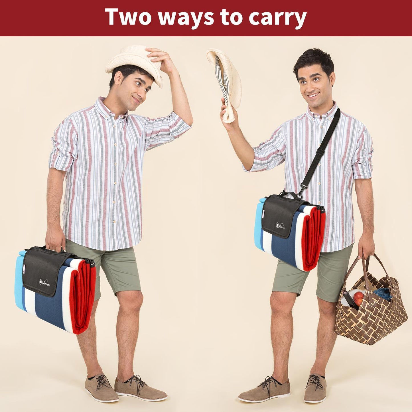 Vinsani Aqua Stripe 200X200cm Picnic Rug 0000302