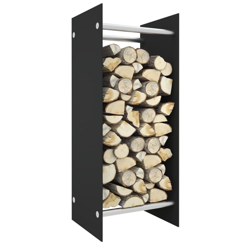 Firewood Rack Black 40x35x100 cm Tempered Glass