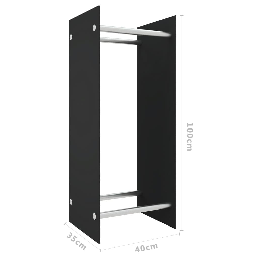 Firewood Rack Black 40x35x100 cm Tempered Glass