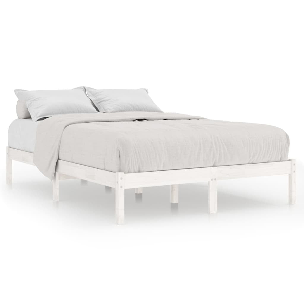 Bed Frame White Solid Pinewood 135x190 cm 4FT6 Double