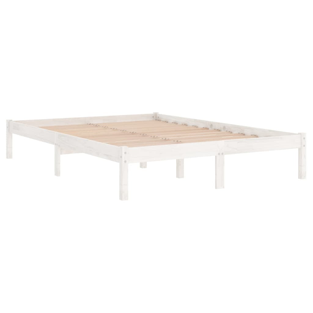 Bed Frame White Solid Pinewood 135x190 cm 4FT6 Double