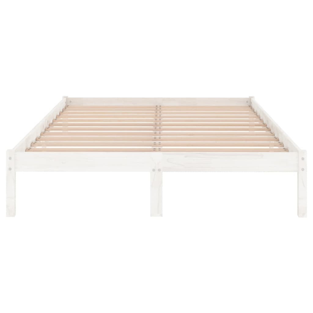 Bed Frame White Solid Pinewood 135x190 cm 4FT6 Double