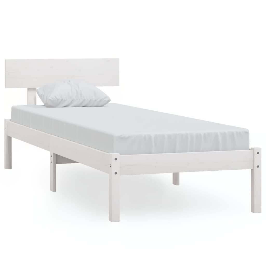 Bed Frame White Solid Wood Pine 90x200 cm Single